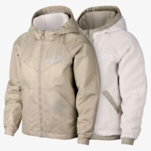 New NIKE NSW Sherpa Reversible Tan Cream Full Zip Jacket | M